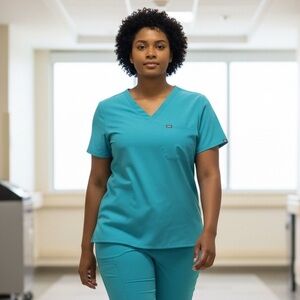Figs Technical Collection-Catarina Scrub Top Fresh Aqua Size-XXL EUC